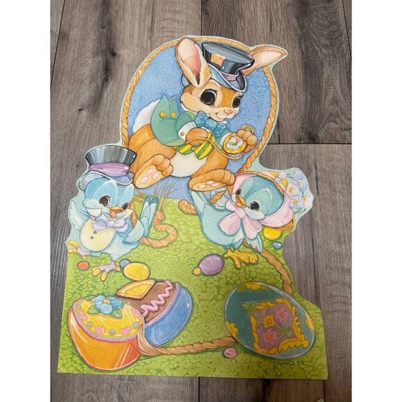 Vintage Easter Die-Cut Decorations Set Of 4 With Bunnies Chicks & Goose - Picture 6 of 7